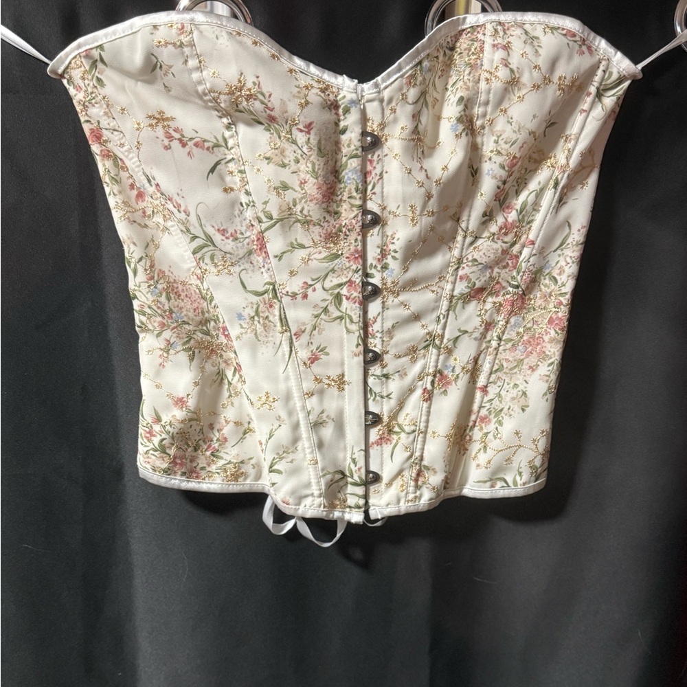 Floral Satin Corset Bustier in Cream and Pink